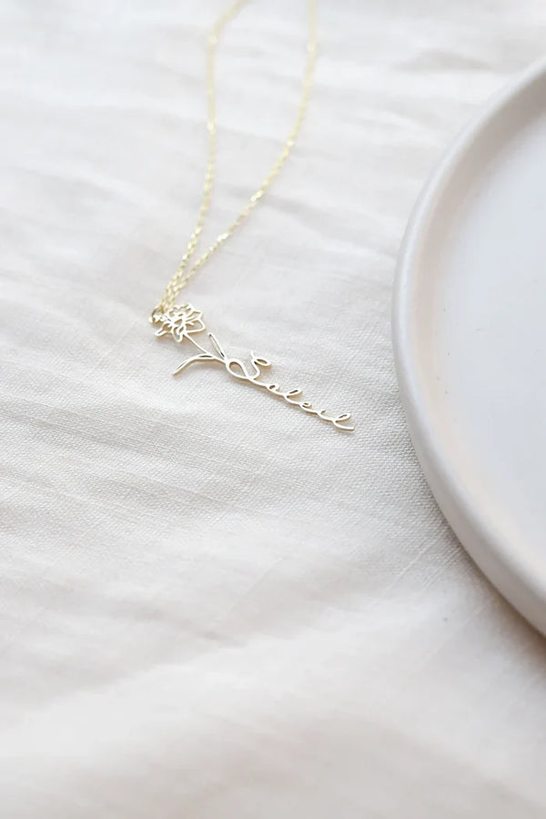 Premium Birth Flower Name Necklace